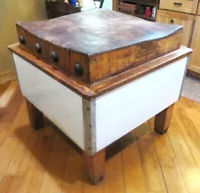 RARE Antique MICHIGAN MAPLE BLOCK CO. Butcher Block w/ ENAMELED METAL SIDES