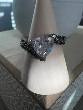 ring bomb party size 10 A Heart On Fire, RBP 8195 Diamond CZ Hematite