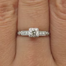 Antique Art Deco Platinum Old European-Cut Diamond Engagement Collectible Ring