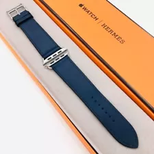 HERMES Apple Watch 45/44/42mm Navy Leather Band Single Tour Used with Box