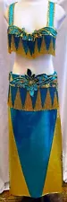 Elegant Pre-owned Turquoise/Gold Professional Belly Dance Costume