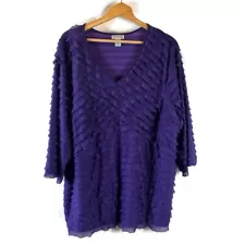 Maggie Barnes For Catherines Womens Blouse Top Size 2X Purple Glitter Ruffled