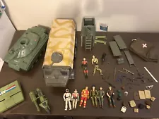 GI Joe Lot figures tank amphibious vehicle tower motorcycle weapons