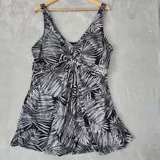 Swimsuits for All Womens 22 Swim Dress Black White Tropical Palm Print One Piece