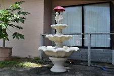 LARGE ANTIQUE 3 TIER ALL CONCRETE FOUNTAIN - WHIMICAL CHERUBS CARRYING WATER!!