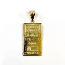 10K Yellow Gold Credit Zurich 1 Gram Ingot Bar Thin Pendant (LO1008246)