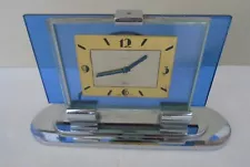 Scarce Art Deco Ollendorff Swiss Chrome & Blue Glass Wind Up Clock