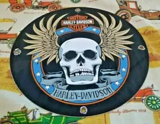 VINTAGE HARLEY DAVIDSON MOTORCYCLE PORCELAIN GAS AUTO BIKE SALES SKULL PUMP SIGN