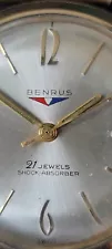 Vintage 1965 BENRUS Series 7001 25 Jewels Watch Runs Well 10K Gold RGP