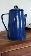 Blue speckled enamelware coffee pot Cowboy Campfire Camping Farmhouse Country