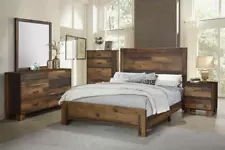 Sidney 4-piece Rustic King Queen Panel Bedroom Set in Rustic Pine