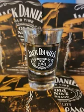 Jack Daniels Tall Round Shot Glass With Black Label Of Old No. 7