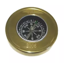 Brass (?) Pocket Compass w Box Hiking Camping Outdoor Engraved SBA 2006