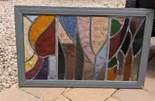 Framed vintage stained glass window Beautiful Multicolored 23"x14" Contemporary