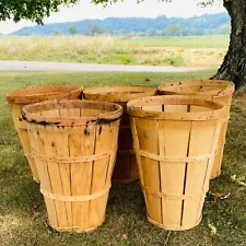 VINTAGE BUSHEL BASKET FULL SIZE Lot of 5 Wooden Slat Orchard Fruit