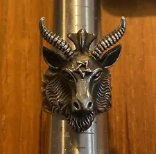 Stainless Steel Ram Goat Head Ring Pentagram Biker Satan Hip hop SIZE 11