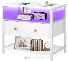 En... 27 inch Wide Nightstand LED Bedside Table with Wooden Drawer for Bedroom