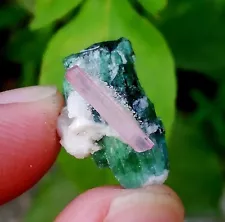 indicolite tourmaline crystal green w/ glue stuck pink tourmaline 12.00 Carats