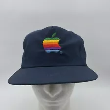 Vintage Apple Computers Rainbow Logo Snapback Hat Navy Made In USA Read Descrip