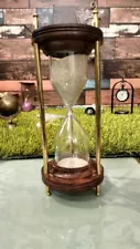 Handmade Wooden Hourglass Sand Timer 10 Minute,Vintage Brass Sand Clock Stand,Un