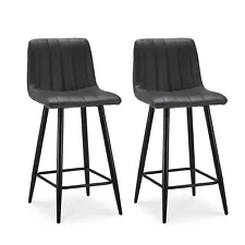 2* Gray Faux Leather Bar Stools Pub Chairs Stools Metal Frame Foot rest Modern