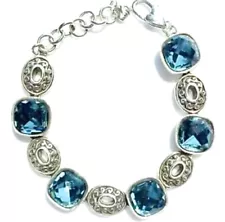 BRIGHTON VENUS RISING AQUA BLUE HUE SWAROVSKI CRYS FULL-STONE BRACELET VG✨VTG