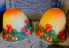 BEAUTIFUL REVERSE PAINTED GLASS BELL SHAPE LAMP SHADES 9"x10", FEILD OF FLOWERS