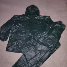 Vintage Rain Suit Camping Gear Adult Medium Green PVC Retro Pants Jacket