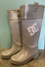 DC Chelsea Silver Sparkling Embroidered Rubber Rain Boots Size 5