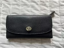 Coach Black Leather Wallet Kisslock Checkbook Cover Black NWT F49164