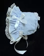 Light Blue Eyelet with White Trim Baby Bonnet