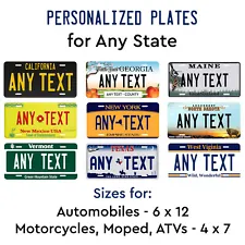 Personalize Custom License Plate Tag for Any State Auto Car Motorcycle ATV Moped