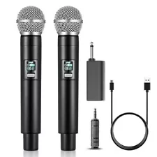 Wireless Microphone UHF Dual Handheld Cordless Microphone with Rechargeable R...