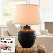 Southwestern Table Lamp with USB Charging Port Bronze Beige Shade Living Room