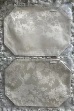 New 8 DAMASK FABRIC PLACEMATS 13x18 FLOWERS Champagne Dining Table Royalton