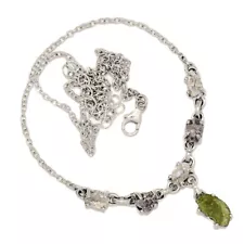 Natural Genuine Czech Moldavite & Herkimer Diamond 925 Silver NecklaceSN18940