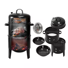 3 In 1 Tower Vertical Barrel Charcoal Barbeque Grill Smoker For Outdoor Camping