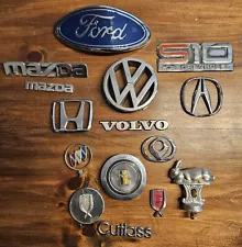 Lot of Vintage Car Emblems Toppers Logos Ford Cutlass Oldsmobile Mazda VW...