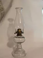 Vintage Large Clear Hurricane Oil Lamp With Ribbed Base