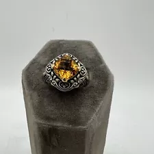 Sterling Silver Citrine Ring With 18 Karat Gold Accents Size 8 1/4