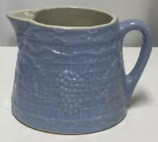 Antique White Hall Stoneware Illinois Pottery Blue Grape Trellis Pitcher