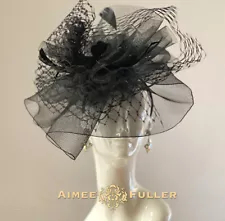 Kentucky Derby Black Veil Crinoline Fascinator Hat Del Mar Races Mourning