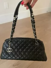 CHANEL Authentic Mademoiselle Quilted Caviar Black Bowling Bag