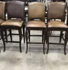 Beautiful Lot Of 3 Frontgate Leather Bar Stools Chairs 28.5"H