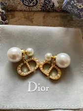 Christian Dior CD Tribales Gold-Finish Metal Resin Pearl Earrings