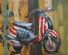 Hand Made Multi Color Unique Moped Motor Bike 3-D Painting Artwork Sale