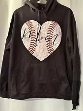 Softball Baseball T-Ball Heart Mom Womens Distressed Pullover Hoodie XL