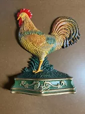 Cast Iron Colorful Rooster Door Stop Book End Decorative Poultry Chicken Preown