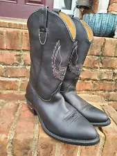 Harley Davidson ~Mens Black Leather Embroidered Logo Cowboy Moto Boots~ SZ 10 M~