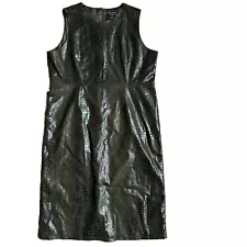 Vtg Selene Sport Womens 3x Green SLEEVELESS FAUX LEATHER DRESS Snake print